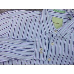 Tommy Bahama Shirt Mens XL Blue Purple Stripe Long Sleeve Cotton Casual
